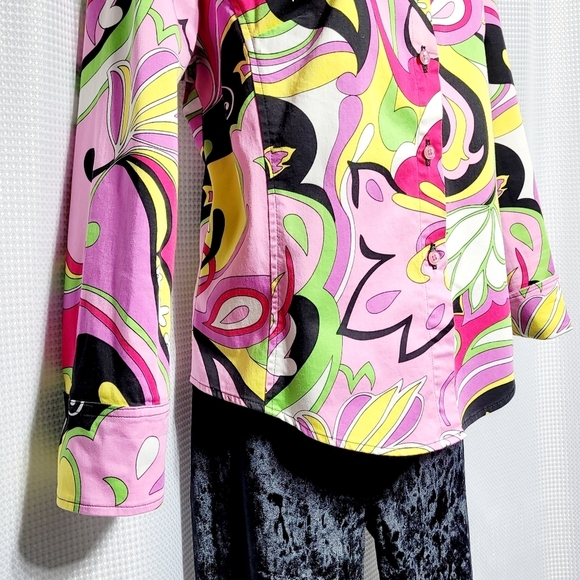 Willow Retro Groovy Funky & Floral Colorful Stretch Blouse Women's (M) - Picture 4 of 13